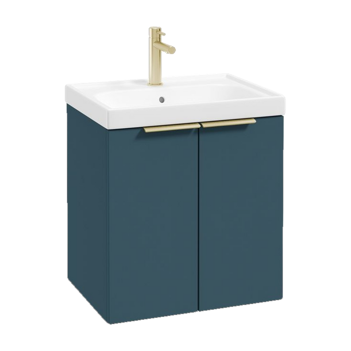 SONAS Stockholm 50cm wall hung two door vanity unit in Matt Ocean Blue with brushed gold handles