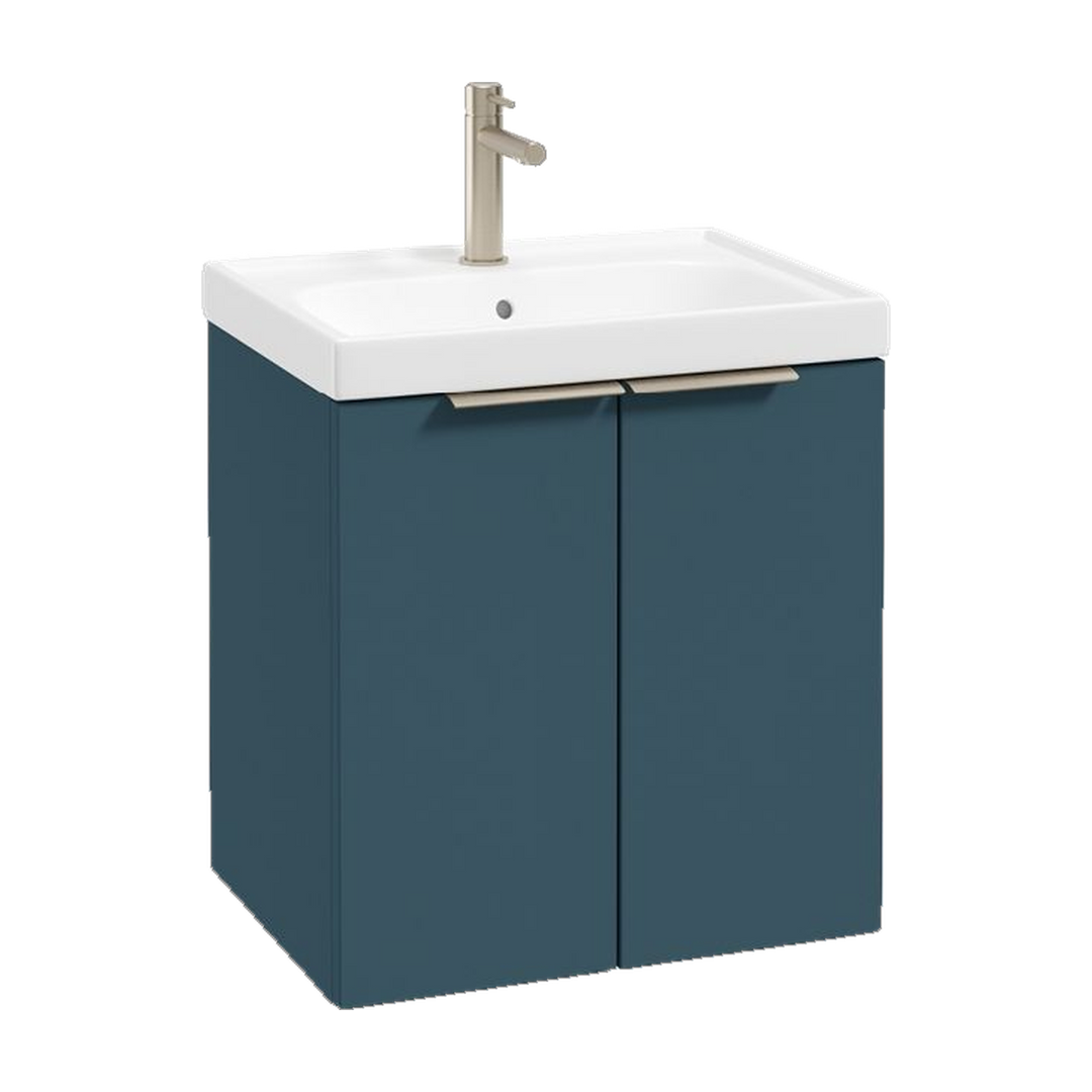 SONAS Stockholm 50cm wall hung two door vanity unit in Matt Ocean Blue with brushed nickel handles