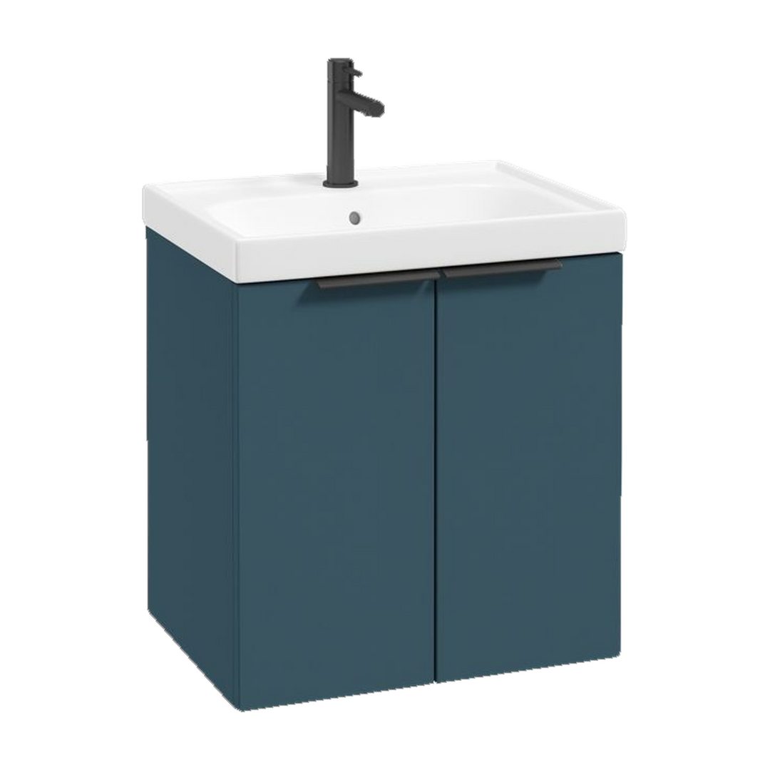 SONAS Stockholm 50cm wall hung two door vanity unit in Matt Ocean Blue with matt black handles