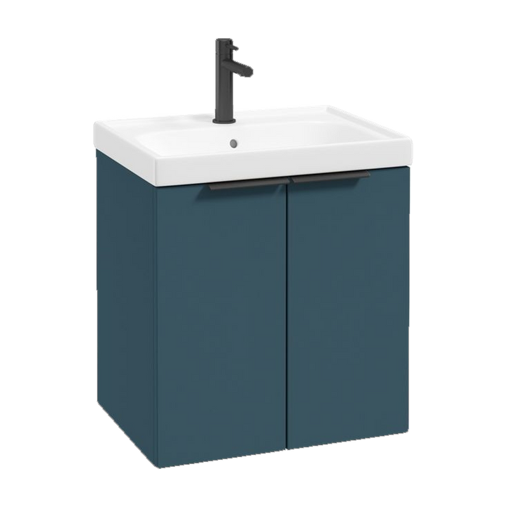 SONAS Stockholm 50cm wall hung two door vanity unit in Matt Ocean Blue with matt black handles