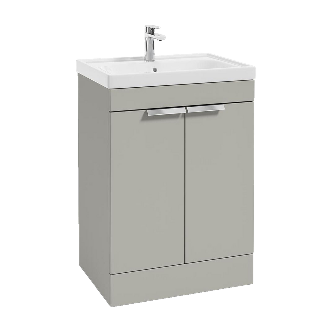 SONAS Stockholm 60cm floorstanding two door vanity unit in Matt Arctic Grey with brushed chrome handles