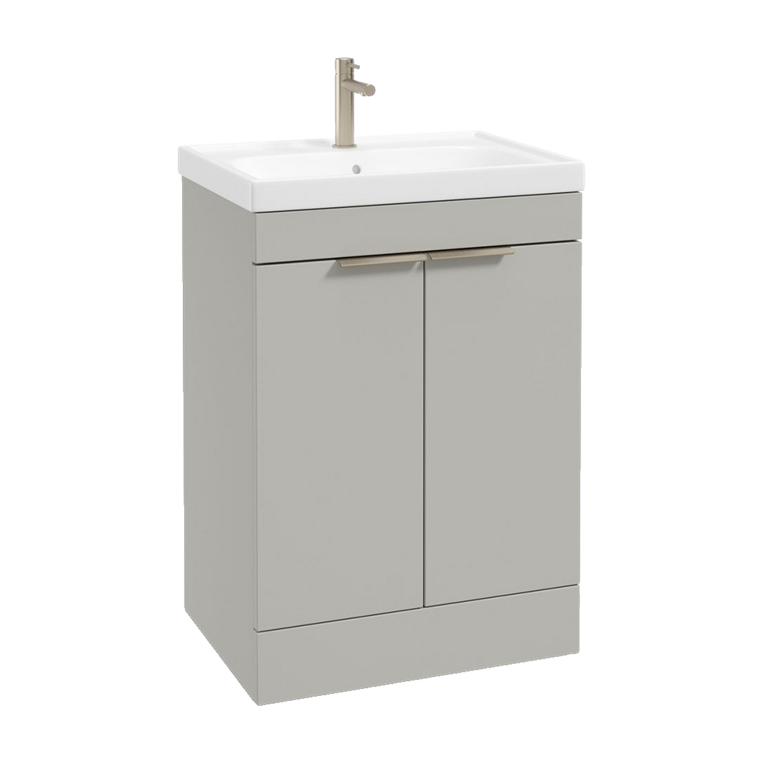 SONAS Stockholm 60cm floorstanding two door vanity unit in Matt Arctic Grey with brushed nickel handles