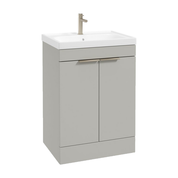SONAS Stockholm 60cm floorstanding two door vanity unit in Matt Arctic Grey with brushed nickel handles