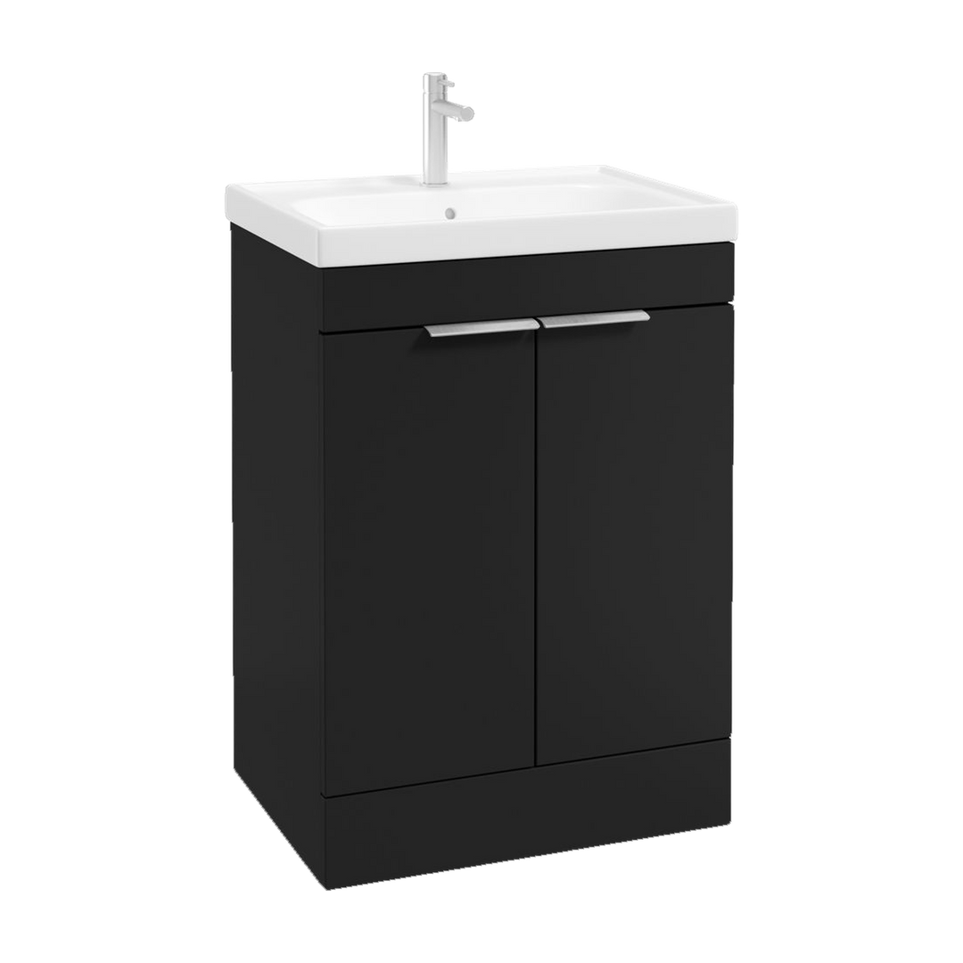 SONAS Stockholm 60cm floorstanding two door vanity unit in Matt Black with brushed chrome handles