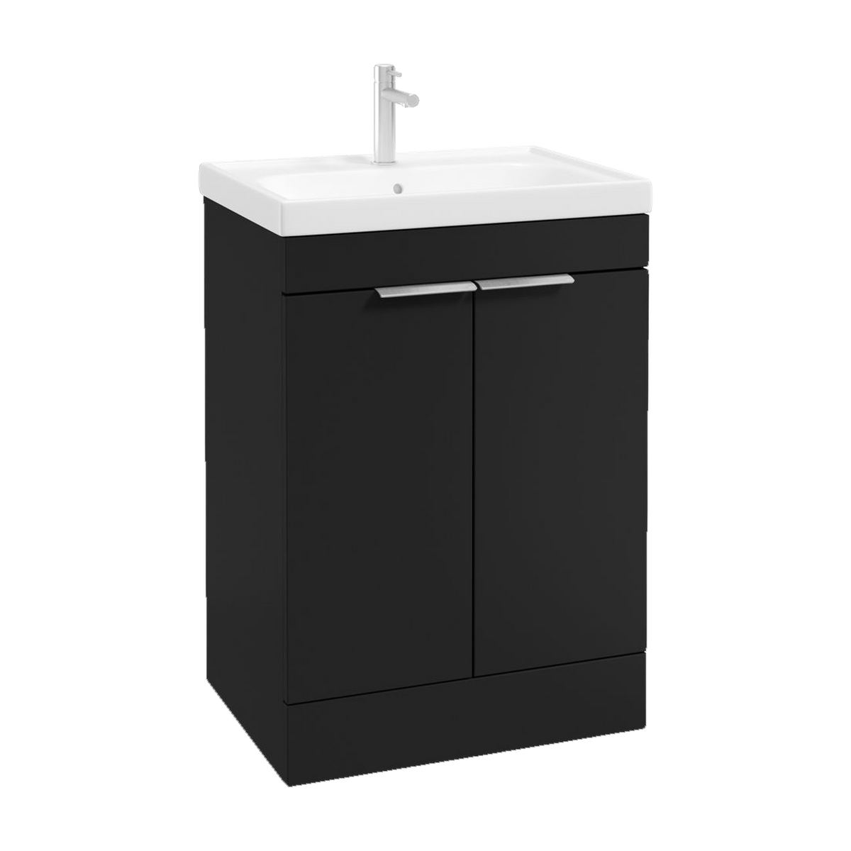 SONAS Stockholm 60cm floorstanding two door vanity unit in Matt Black with brushed chrome handles