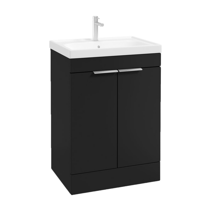 SONAS Stockholm 60cm floorstanding two door vanity unit in Matt Black with brushed chrome handles
