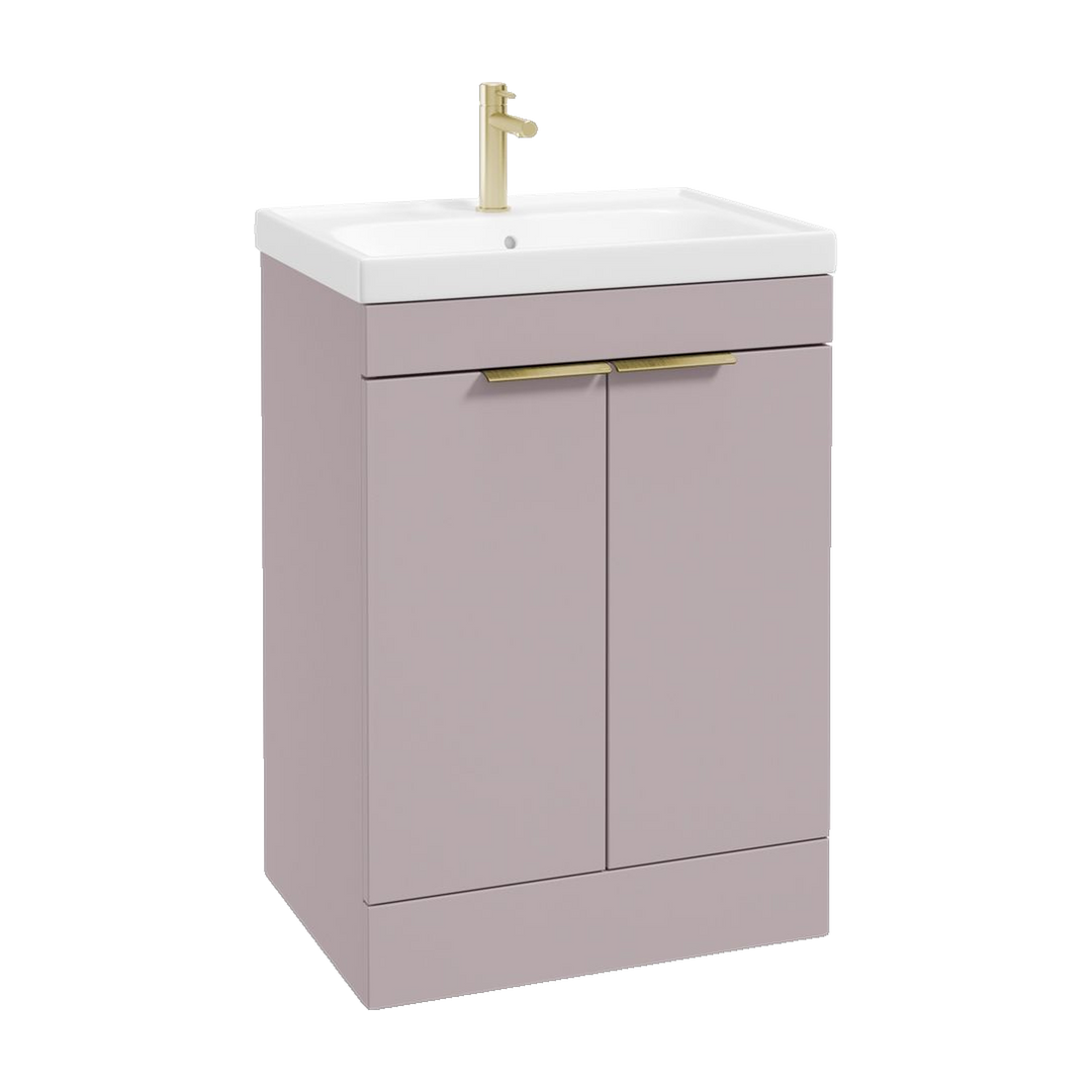 SONAS Stockholm 60cm floorstanding two door vanity unit in Matt Cashmere Pink with brushed gold handles