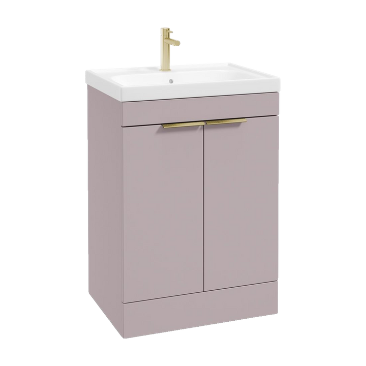 SONAS Stockholm 60cm floorstanding two door vanity unit in Matt Cashmere Pink with brushed gold handles