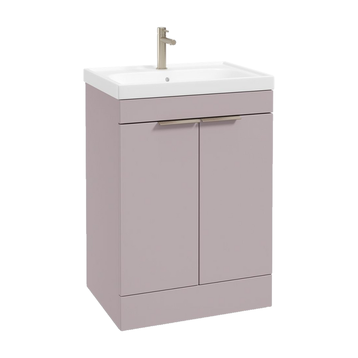 SONAS Stockholm 60cm floorstanding two door vanity unit in Matt Cashmere Pink with brushed nickel handles