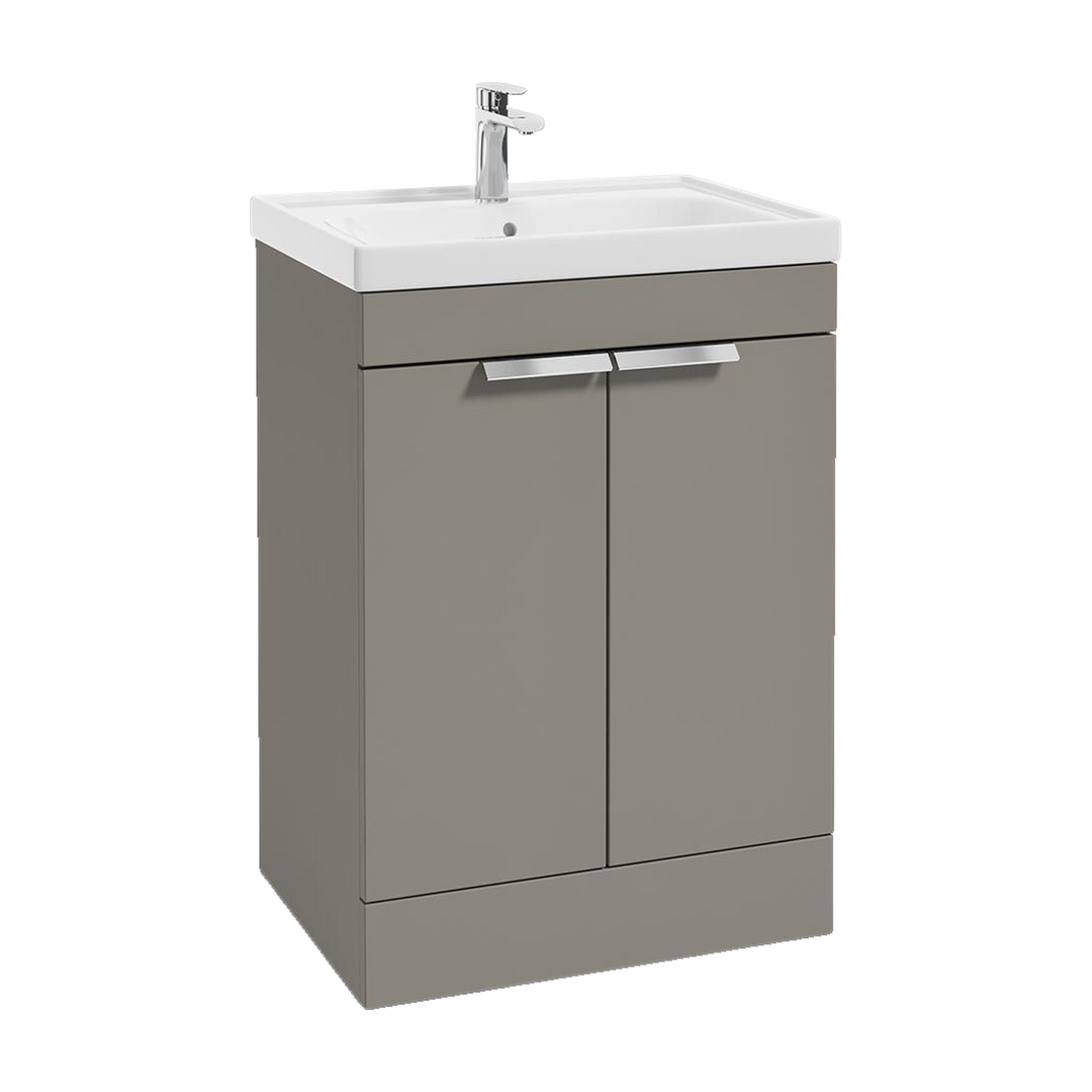 SONAS Stockholm 60cm floorstanding two door vanity unit in Matt Khaki with brushed chrome handles