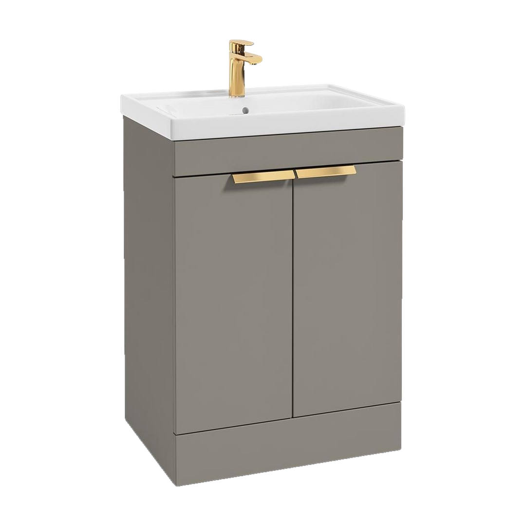 SONAS Stockholm 60cm floorstanding two door vanity unit in Matt Khaki with brushed gold handles