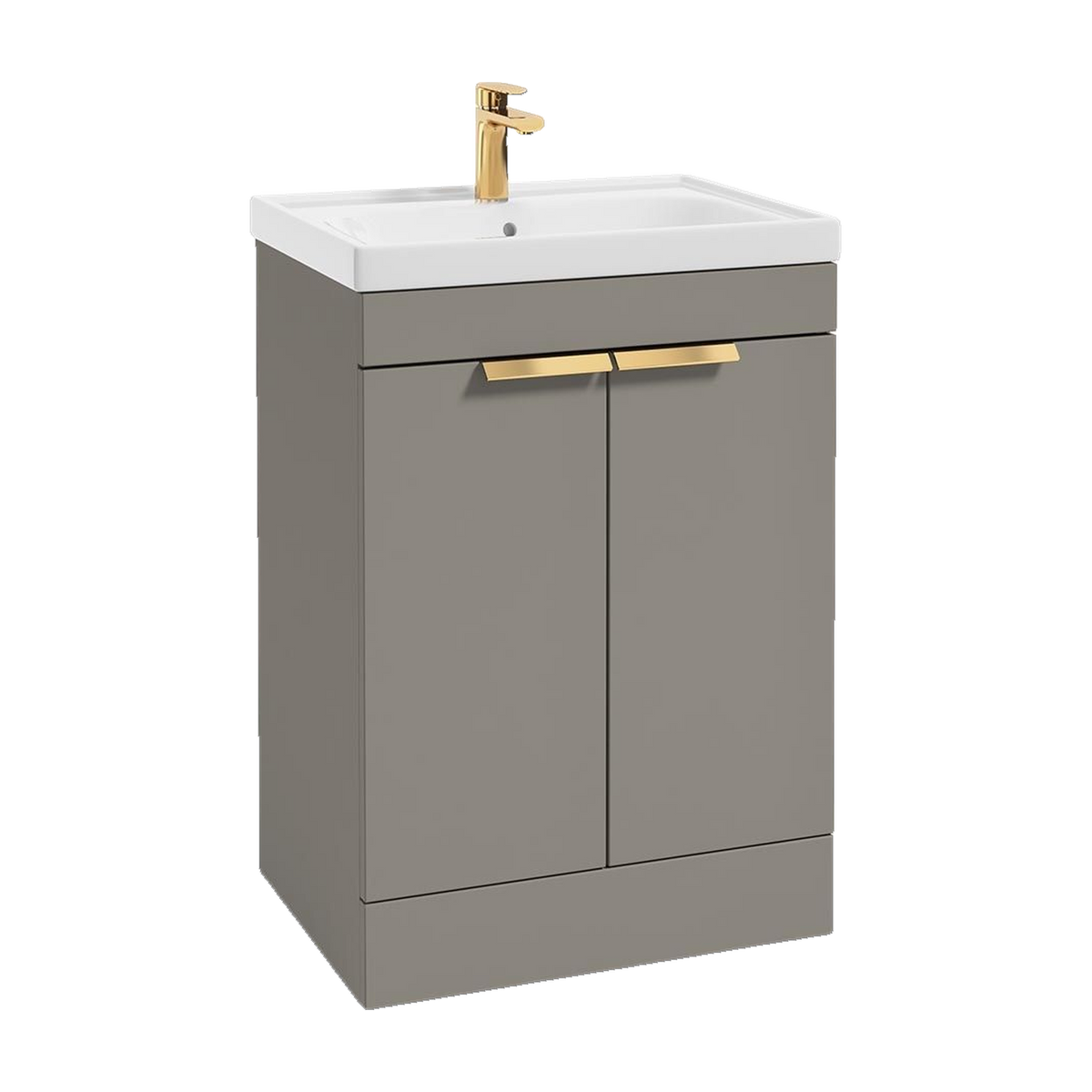 SONAS Stockholm 60cm floorstanding two door vanity unit in Matt Khaki with brushed gold handles