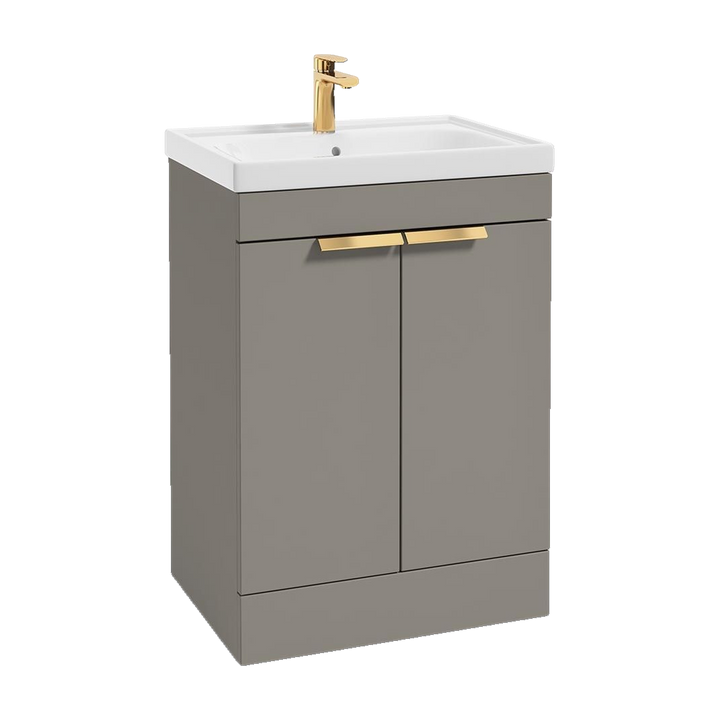 SONAS Stockholm 60cm floorstanding two door vanity unit in Matt Khaki with brushed gold handles