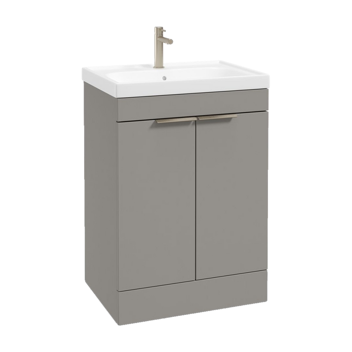SONAS Stockholm 60cm floorstanding two door vanity unit in Matt Khaki with brushed nickel handles