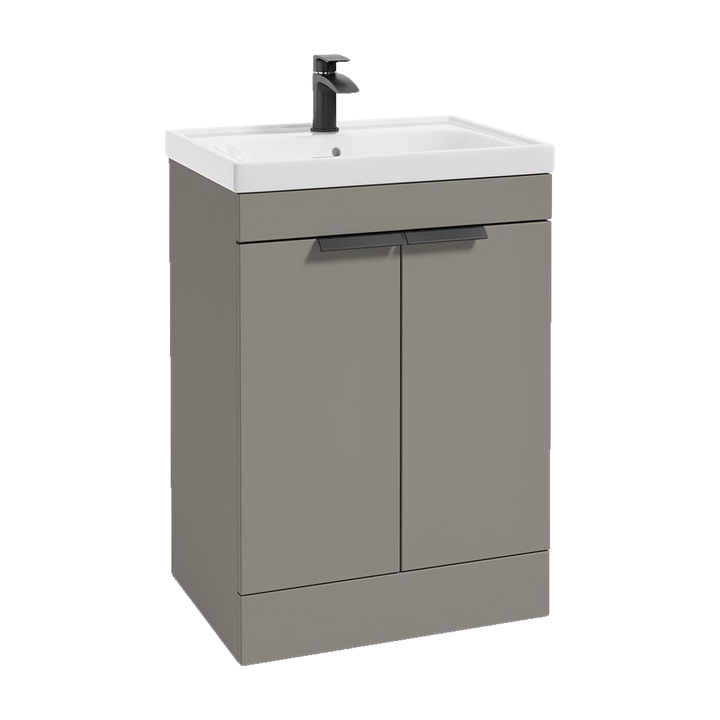 SONAS Stockholm 60cm floorstanding two door vanity unit in Matt Khaki with matt black handles