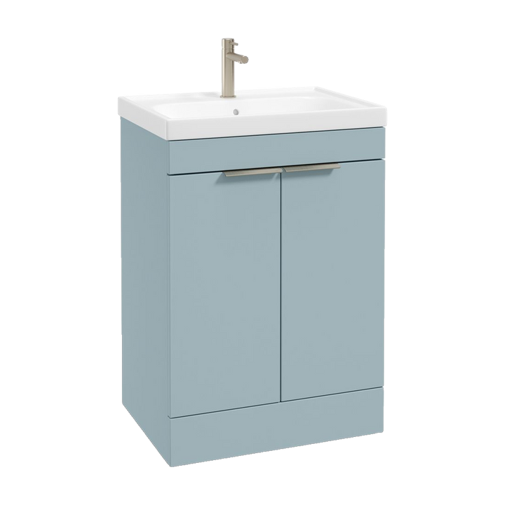 SONAS Stockholm 60cm floorstanding two door vanity unit in Matt Morning Sky Blue with brushed nickel handles