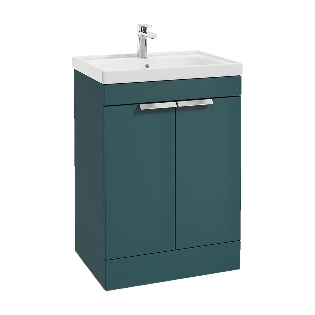 SONAS Stockholm 60cm floorstanding two door vanity unit in Matt Ocean Blue with brushed chrome handles