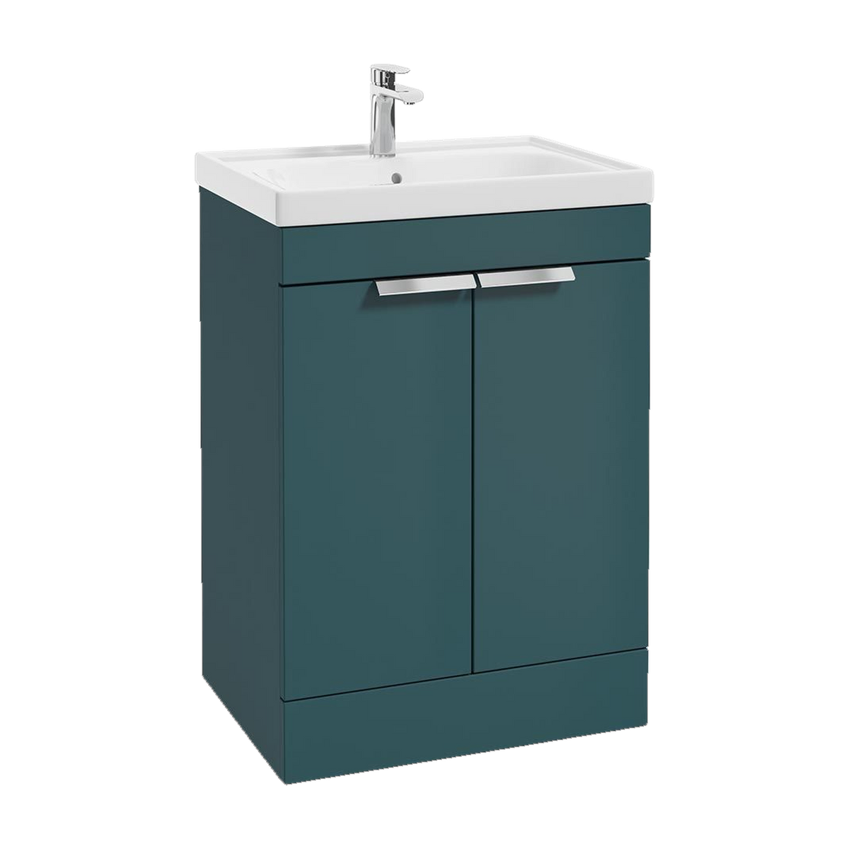 SONAS Stockholm 60cm floorstanding two door vanity unit in Matt Ocean Blue with brushed chrome handles