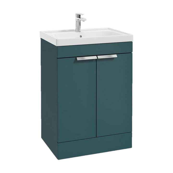 SONAS Stockholm 60cm floorstanding two door vanity unit in Matt Ocean Blue with brushed chrome handles