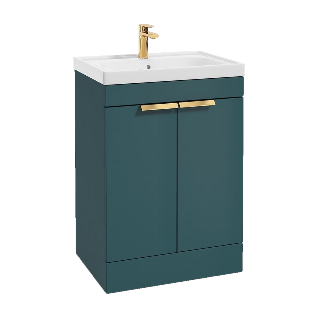 SONAS Stockholm 60cm floorstanding two door vanity unit in Matt Ocean Blue with brushed gold handles