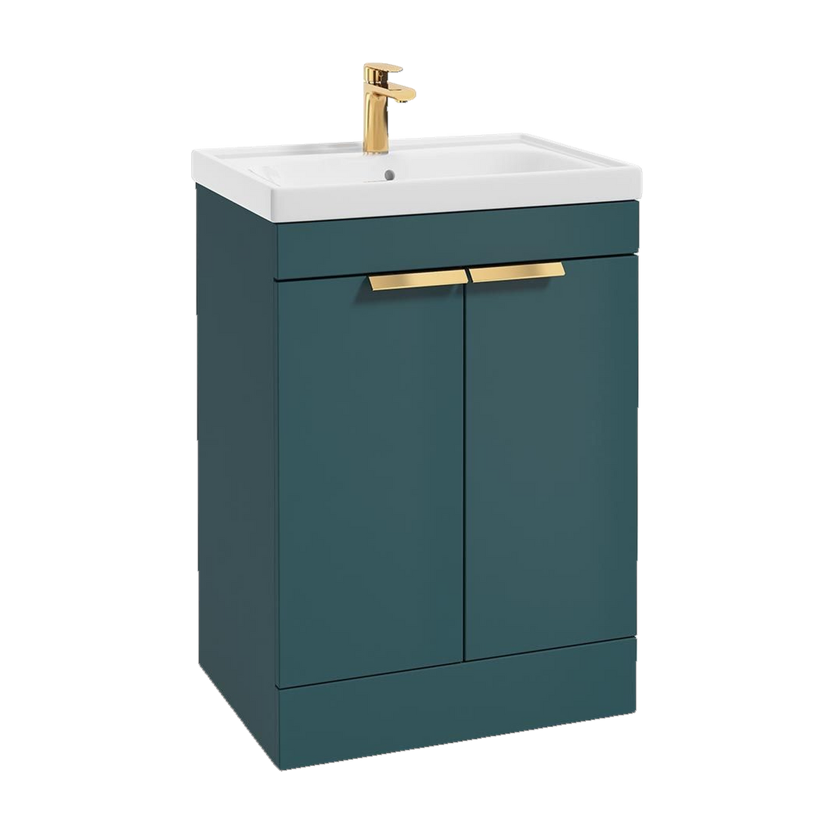 SONAS Stockholm 60cm floorstanding two door vanity unit in Matt Ocean Blue with brushed gold handles