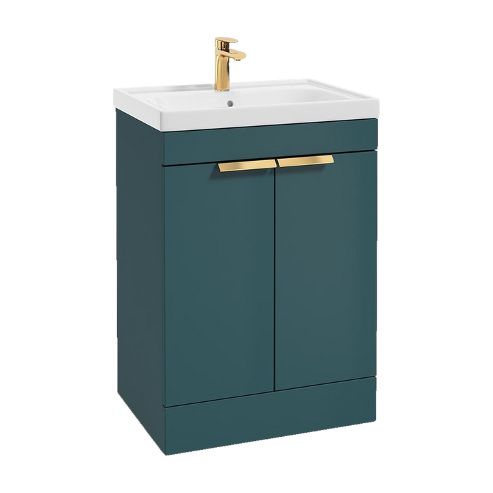 SONAS Stockholm 60cm floorstanding two door vanity unit in Matt Ocean Blue with brushed gold handles