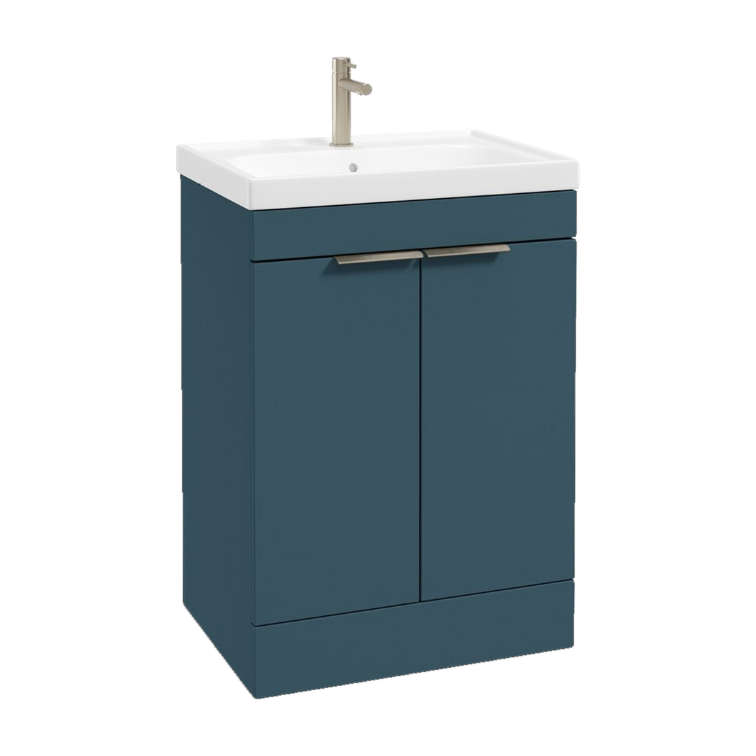 SONAS Stockholm 60cm floorstanding two door vanity unit in Matt Ocean Blue with brushed nickel handles