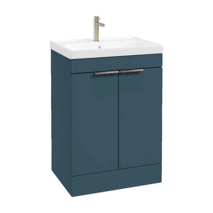 SONAS Stockholm 60cm floorstanding two door vanity unit in Matt Ocean Blue with brushed nickel handles