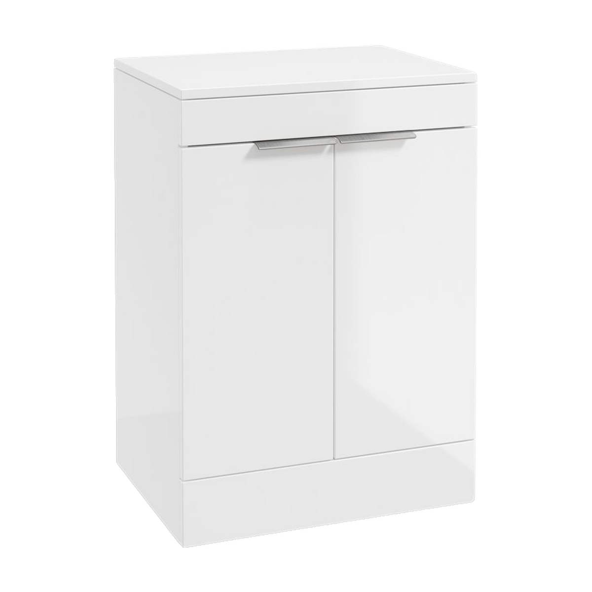 SONAS Stockholm 60cm floorstanding two door vanity unit in Gloss White with brushed chrome handles