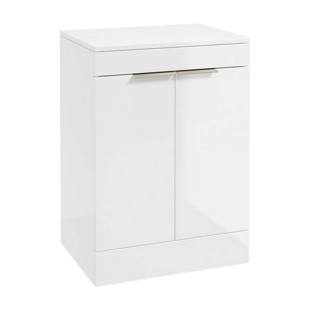 SONAS Stockholm 60cm floorstanding two door vanity unit in Gloss White with brushed nickel handles