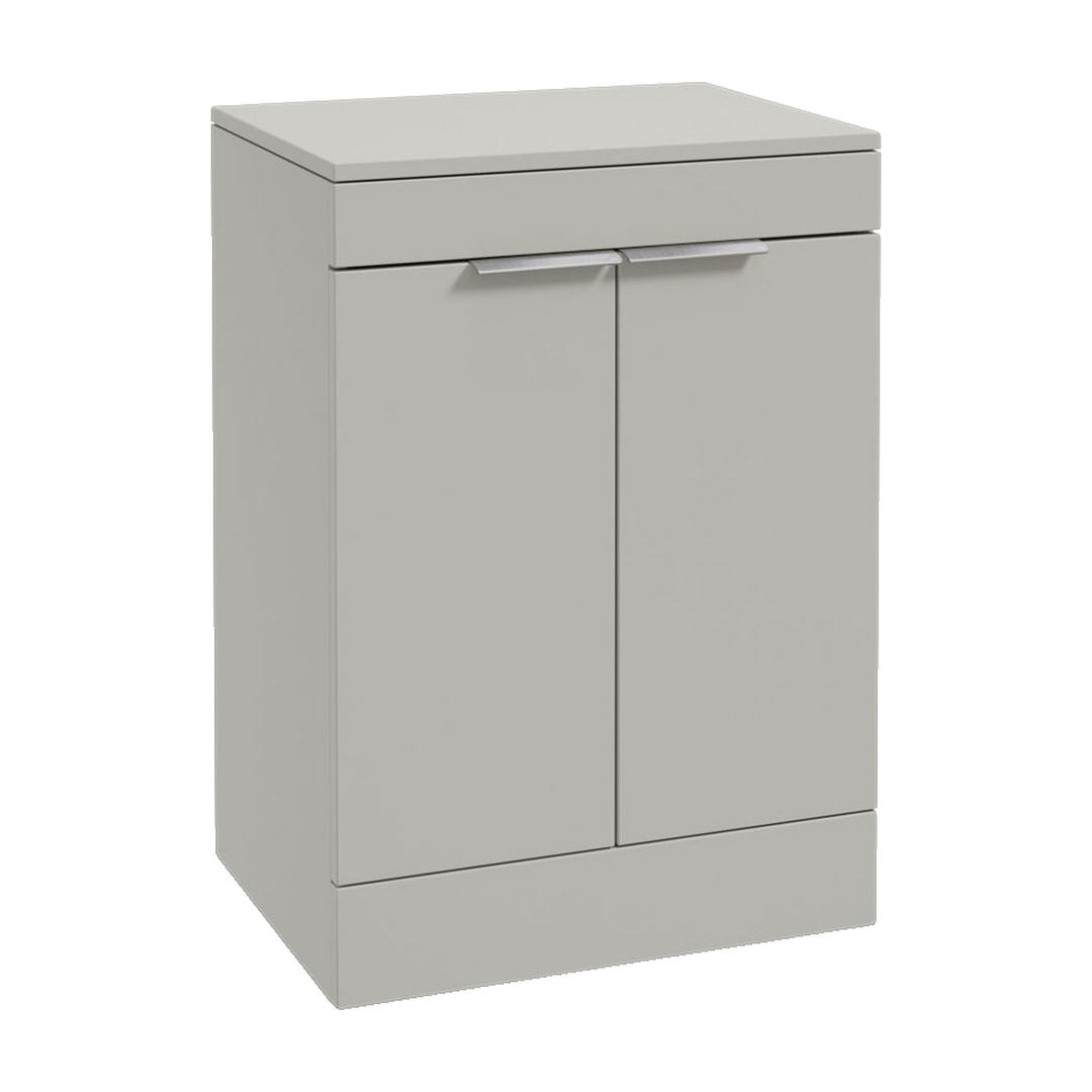 SONAS Stockholm 60cm floorstanding two door vanity unit in Matt Arctic Grey with brushed chrome handles