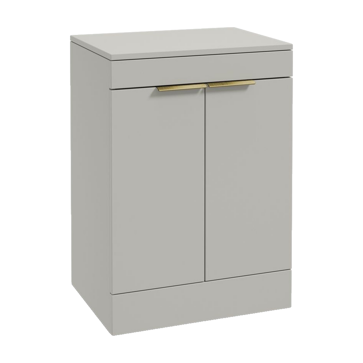 SONAS Stockholm 60cm floorstanding two door vanity unit in Matt Arctic Grey with brushed gold handles