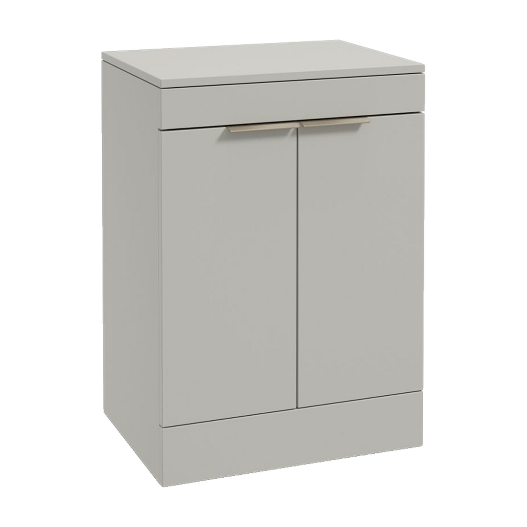 SONAS Stockholm 60cm floorstanding two door vanity unit in Matt Arctic Grey with brushed nickel handles