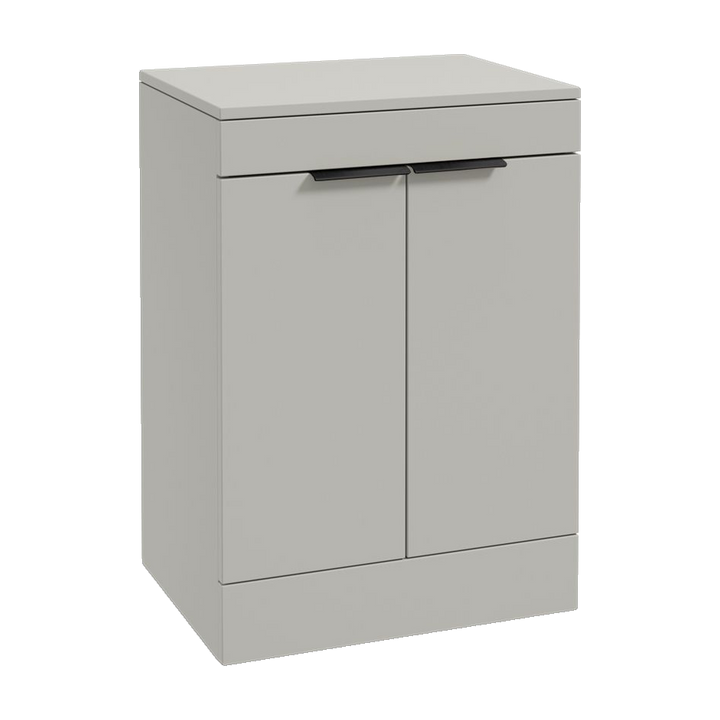 SONAS Stockholm 60cm floorstanding two door vanity unit in Matt Arctic Grey with matt black handles