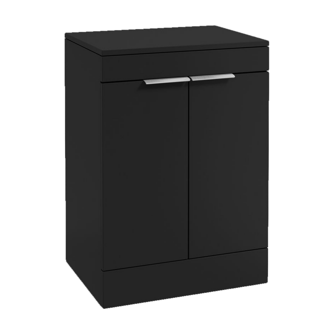 SONAS Stockholm 60cm floorstanding two door vanity unit in Matt Black with brushed chrome handles