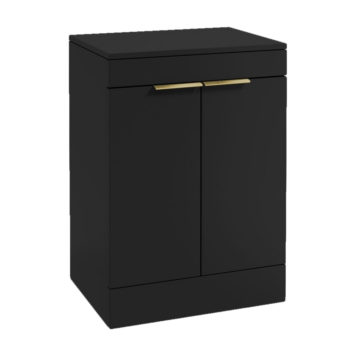SONAS Stockholm 60cm floorstanding two door vanity unit in Matt Black with brushed gold handles