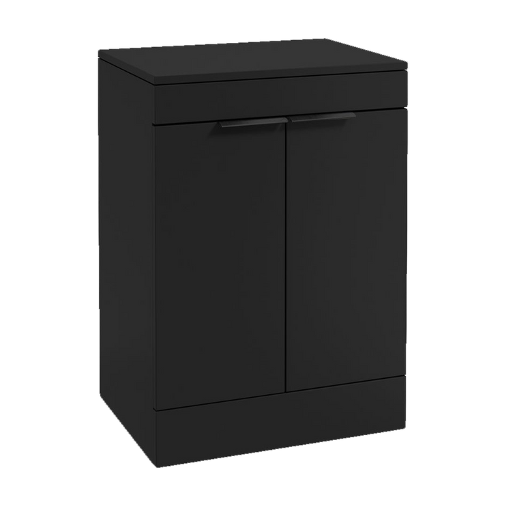 SONAS Stockholm 60cm floorstanding two door vanity unit in Matt Black with matt black handles