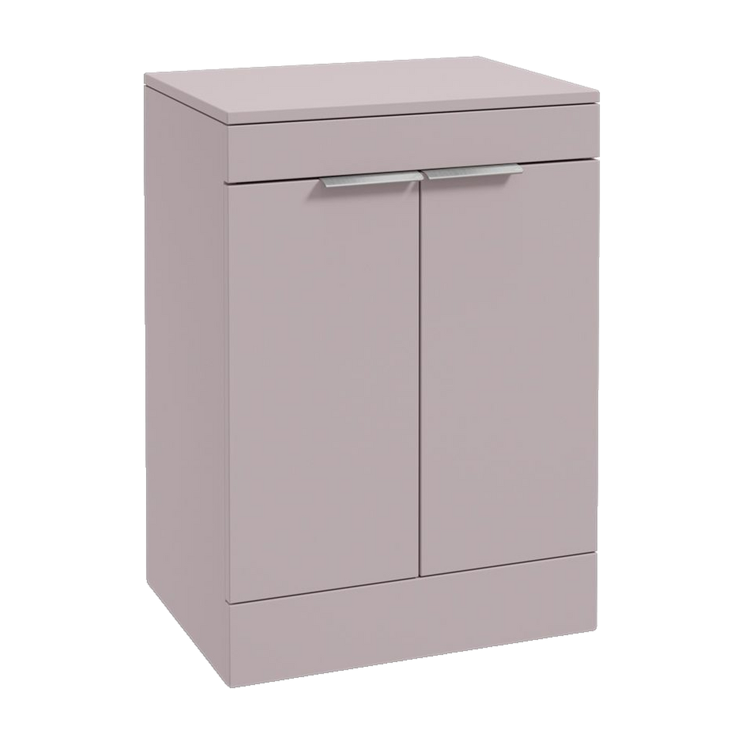 SONAS Stockholm 60cm floorstanding two door vanity unit in Matt Cashmere Pink with brushed chrome handles