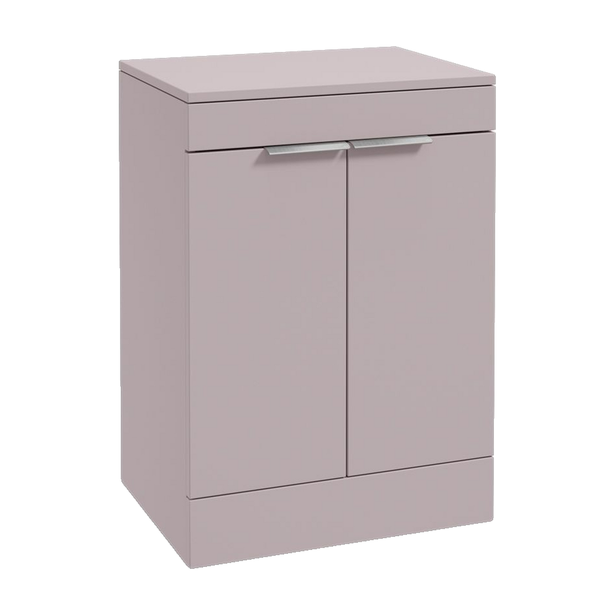 SONAS Stockholm 60cm floorstanding two door vanity unit in Matt Cashmere Pink with brushed chrome handles