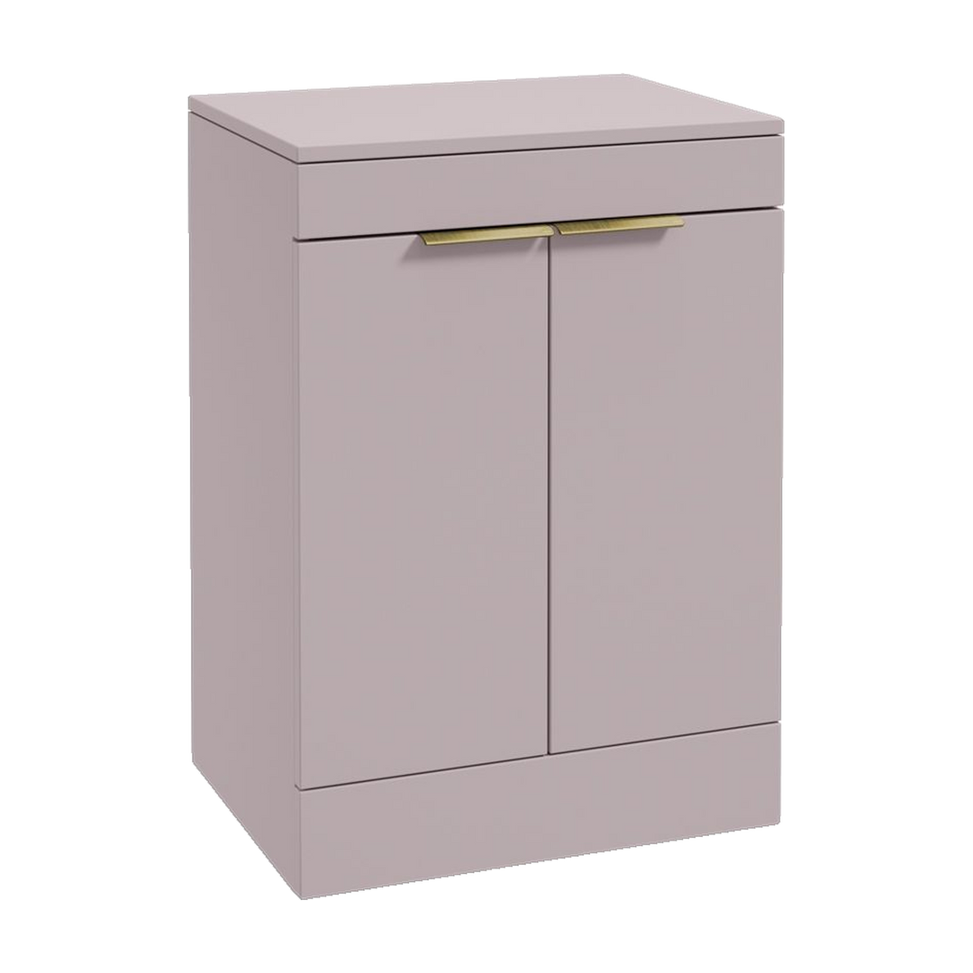 SONAS Stockholm 60cm floorstanding two door vanity unit in Matt Cashmere Pink with brushed gold handles