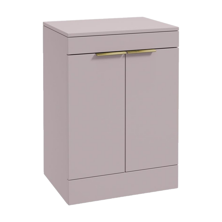 SONAS Stockholm 60cm floorstanding two door vanity unit in Matt Cashmere Pink with brushed gold handles