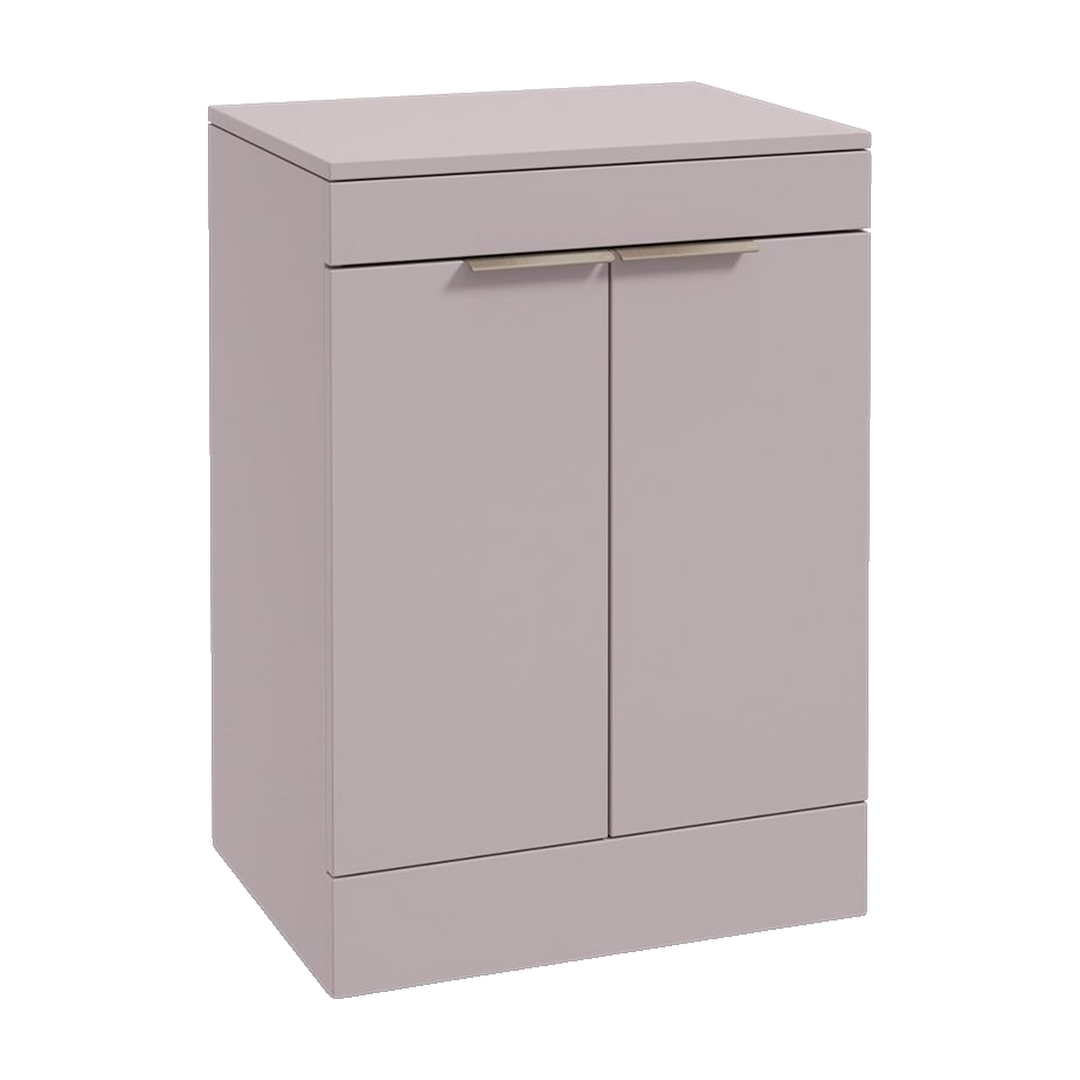 SONAS Stockholm 60cm floorstanding two door vanity unit in Matt Cashmere Pink with brushed nickel handles