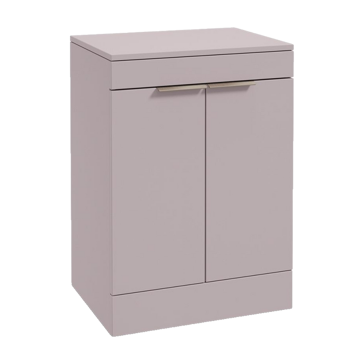 SONAS Stockholm 60cm floorstanding two door vanity unit in Matt Cashmere Pink with brushed nickel handles