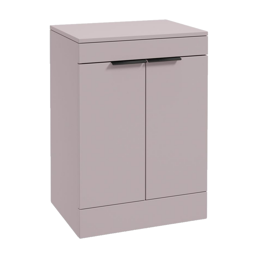 SONAS Stockholm 60cm floorstanding two door vanity unit in Matt Cashmere Pink with matt black handles
