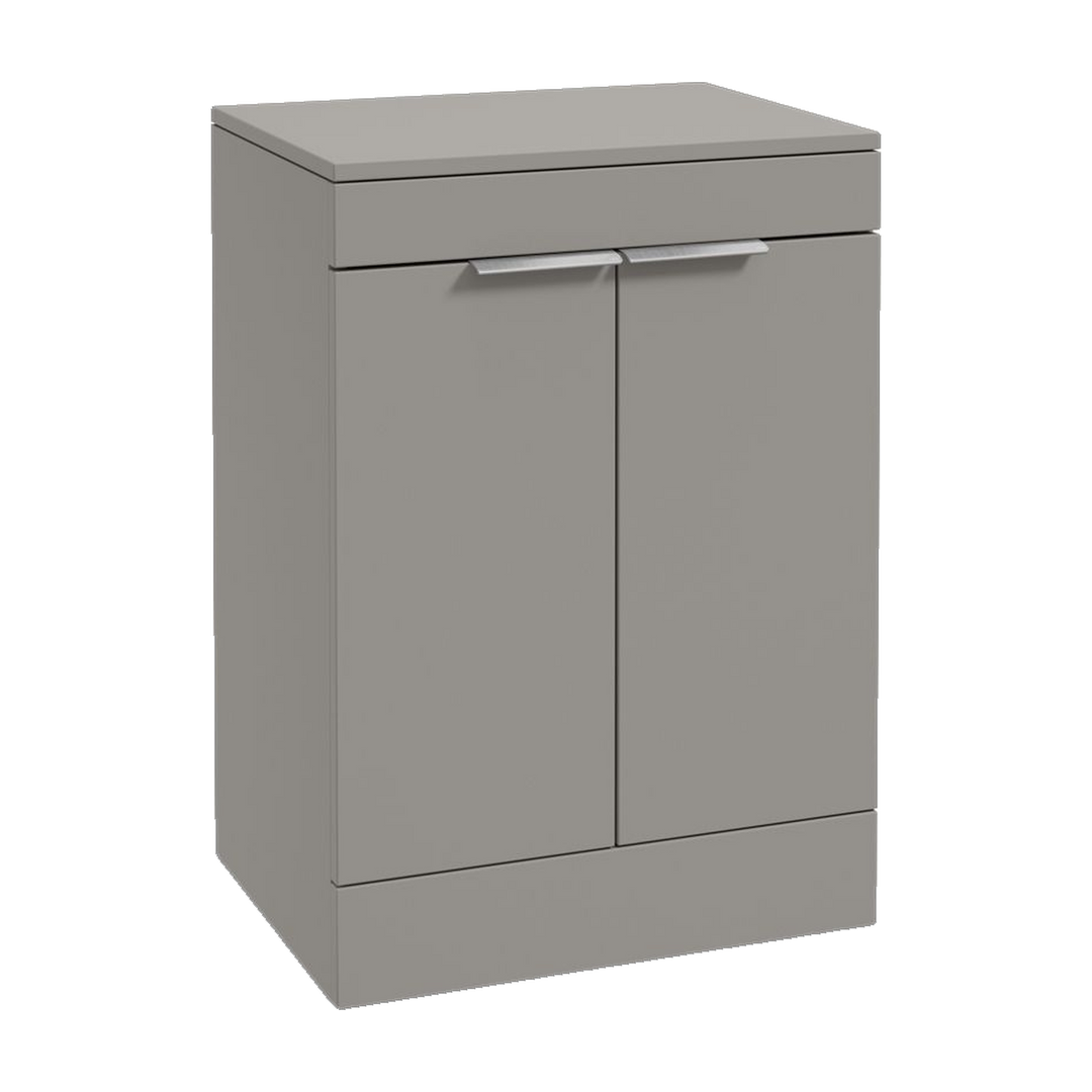 SONAS Stockholm 60cm floorstanding two door vanity unit in Matt Khaki with brushed chrome handles