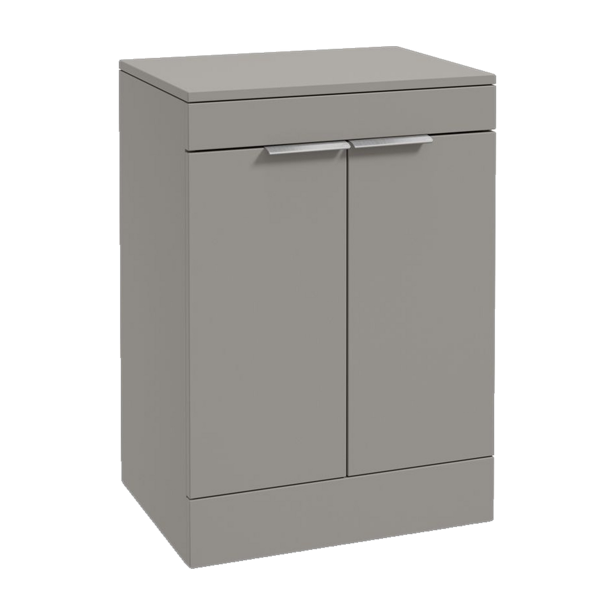 SONAS Stockholm 60cm floorstanding two door vanity unit in Matt Khaki with brushed chrome handles