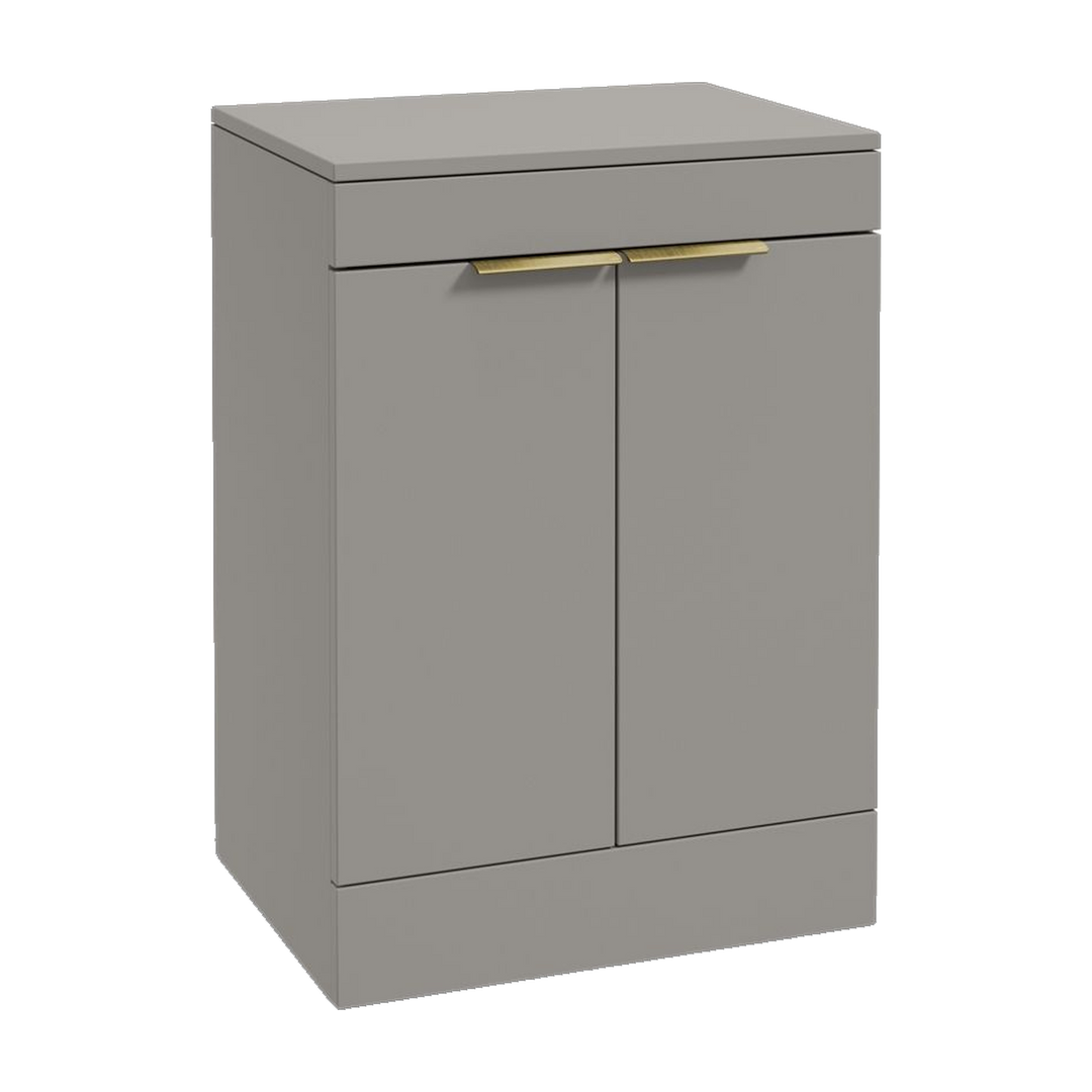 SONAS Stockholm 60cm floorstanding two door vanity unit in Matt Khaki with brushed gold handles