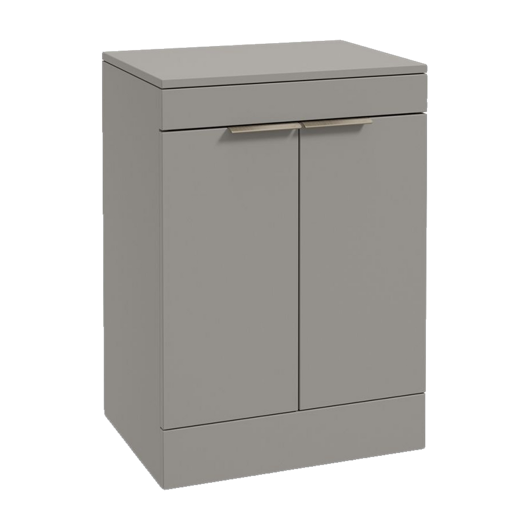 SONAS Stockholm 60cm floorstanding two door vanity unit in Matt Khaki with brushed nickel handles