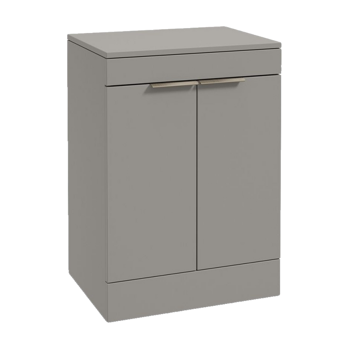 SONAS Stockholm 60cm floorstanding two door vanity unit in Matt Khaki with brushed nickel handles