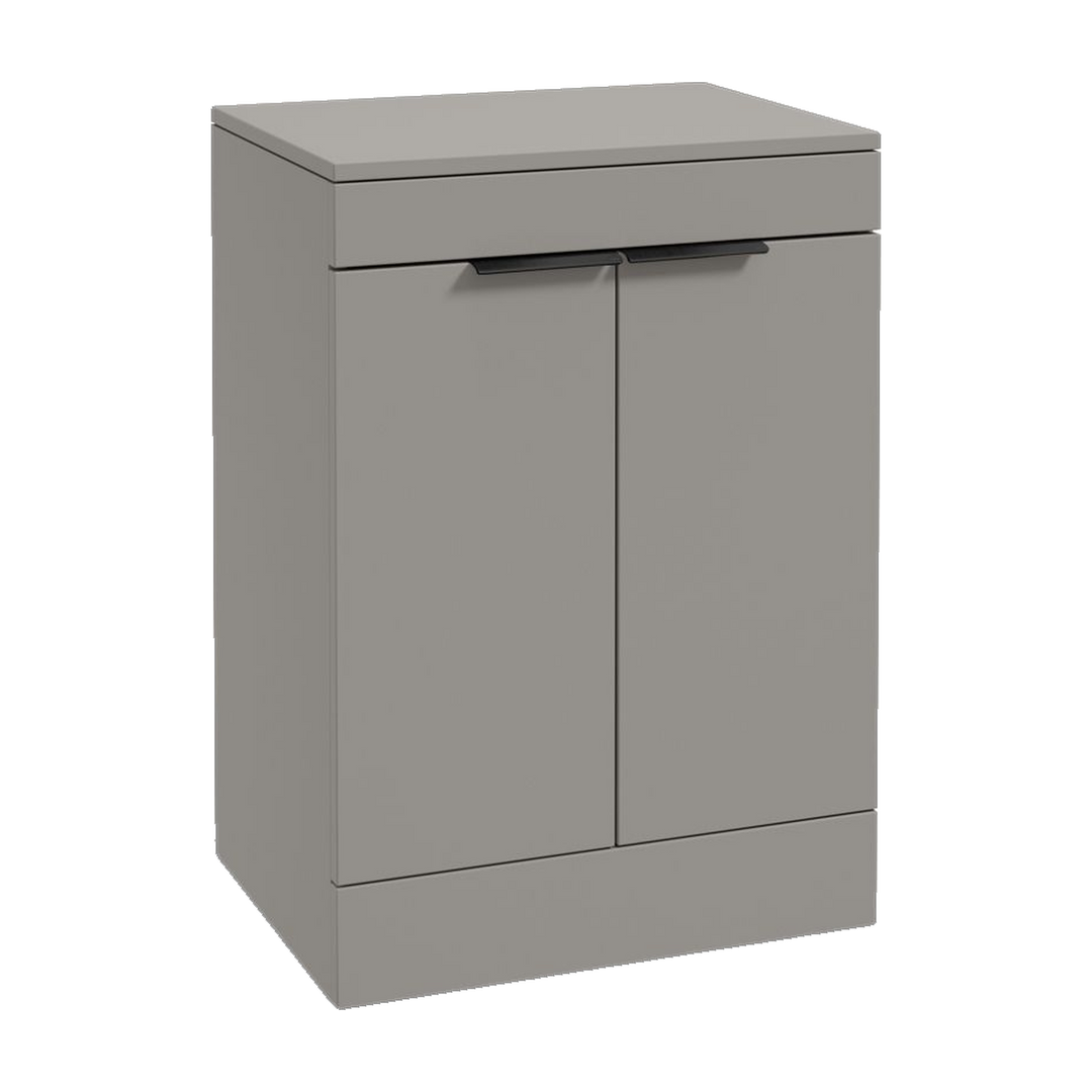 SONAS Stockholm 60cm floorstanding two door vanity unit in Matt Khaki with matt black handles